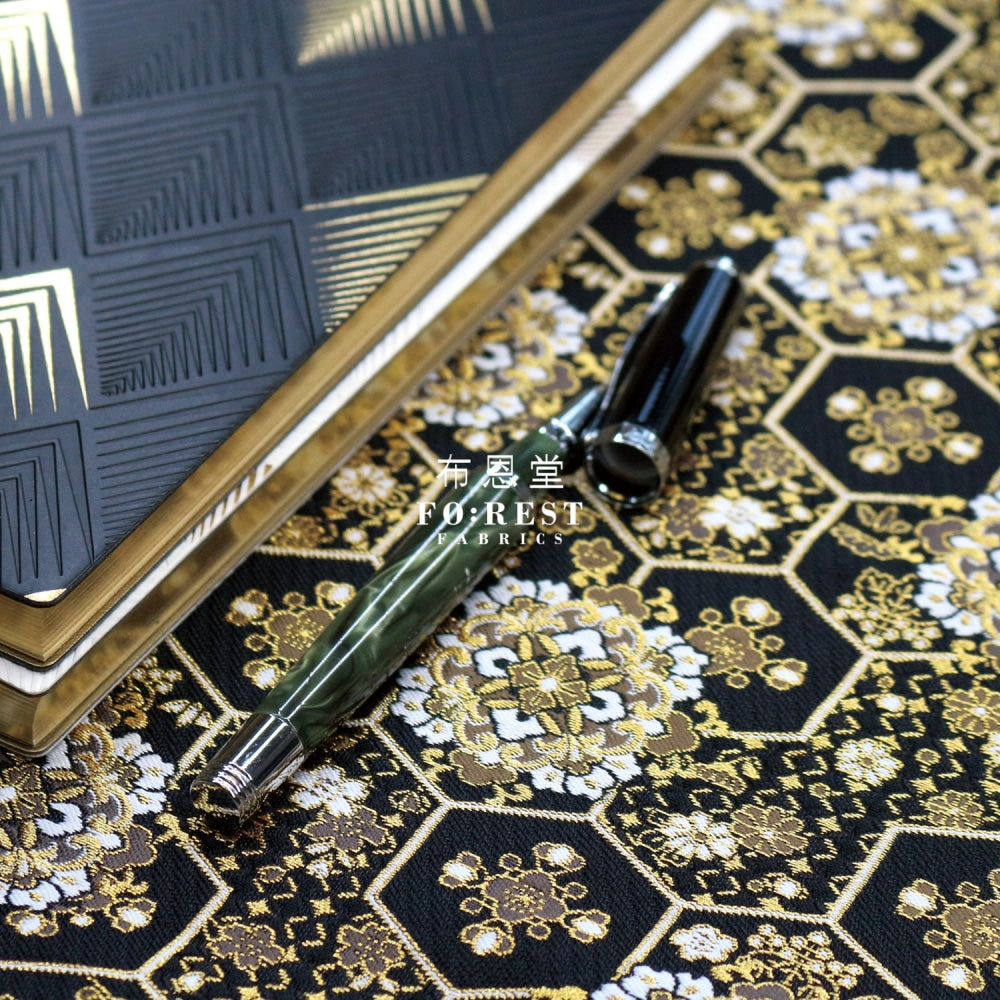 Gold Brocade - Crown Flower Fabric Black Polyester