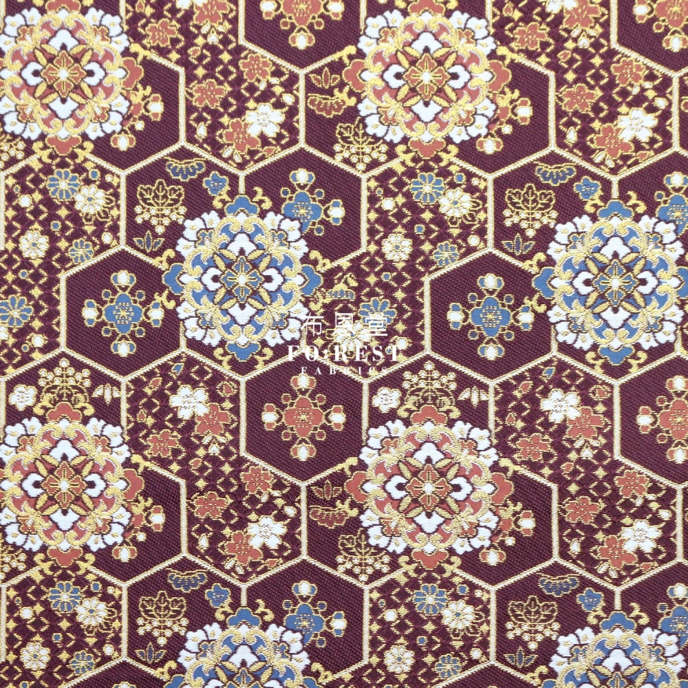 Gold Brocade - Crown Flower Fabric Wine Polyester