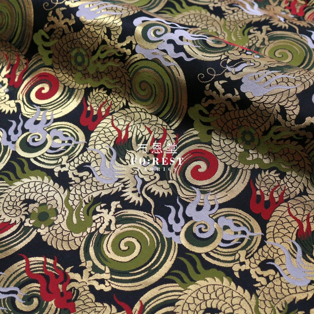 Gold Brocade - Dragon Fabric Black Polyester