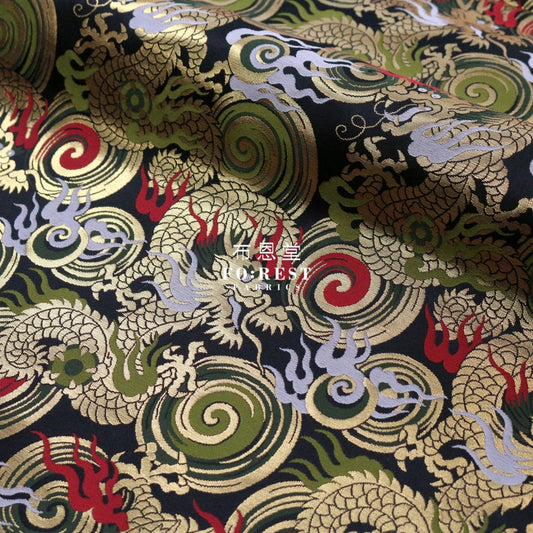Gold Brocade - Dragon Fabric Black Polyester