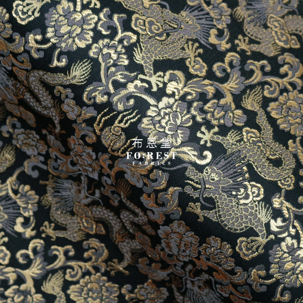 Gold Brocade - Dragon Fabric Black Polyester
