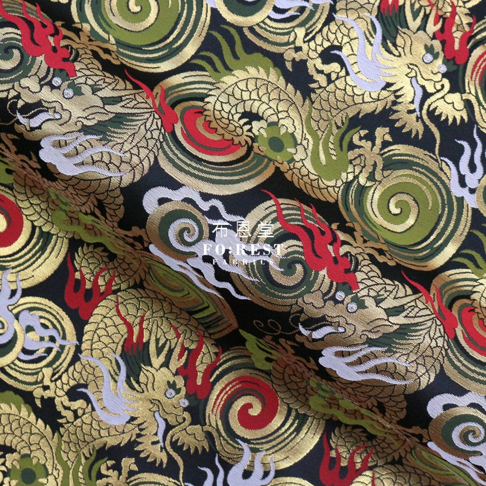 Gold Brocade - Dragon Fabric Black Polyester