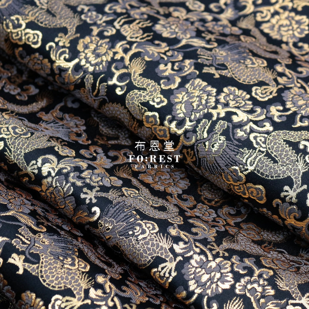 Gold Brocade - Dragon Fabric Black Polyester