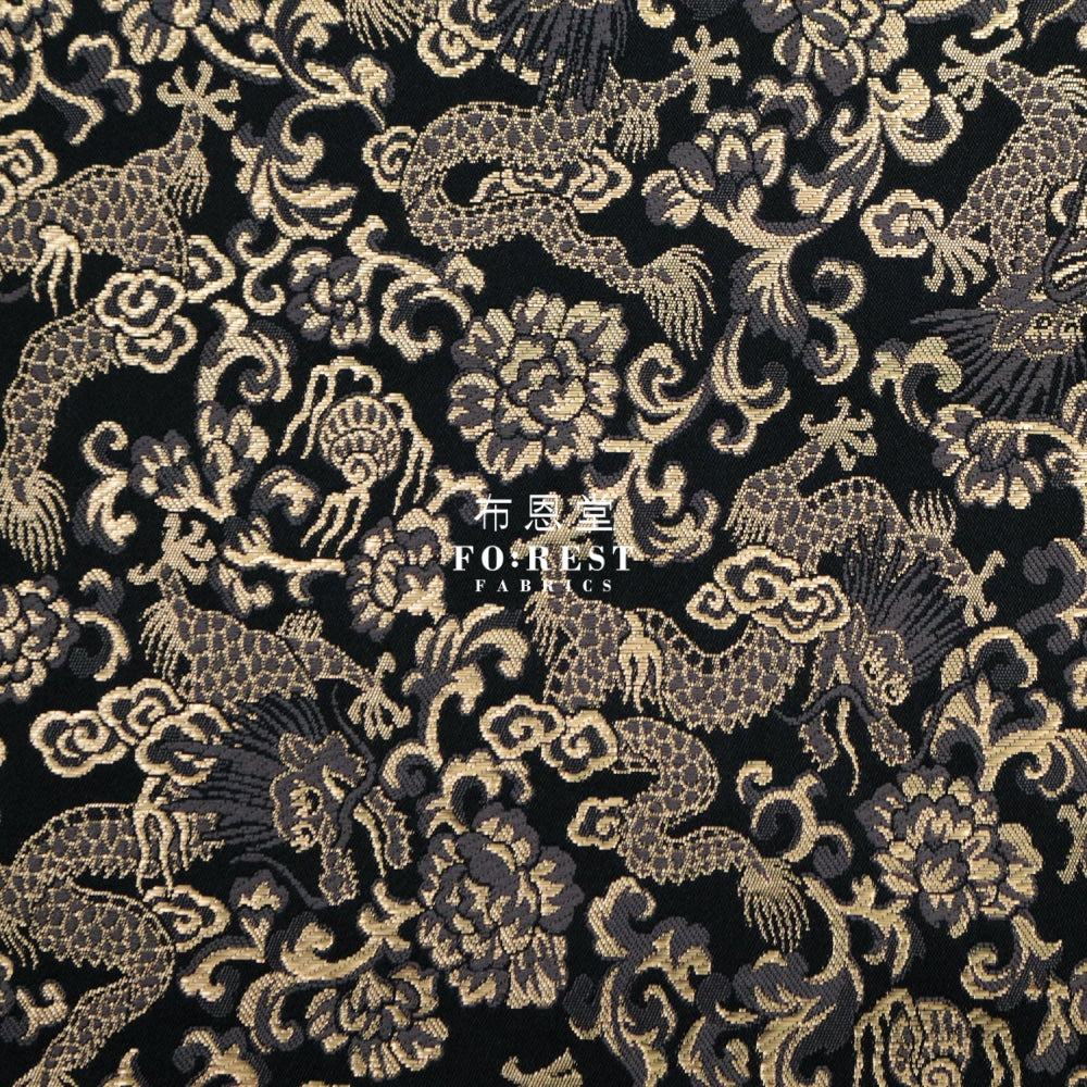 Gold Brocade - Dragon Fabric Black Polyester
