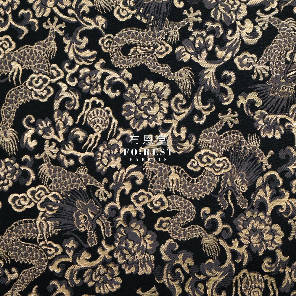 Gold Brocade - Dragon fabric BLACK - FO:REST Fabric 布恩堂Liberty fabrictana lawnjapanese fabricykk zipper