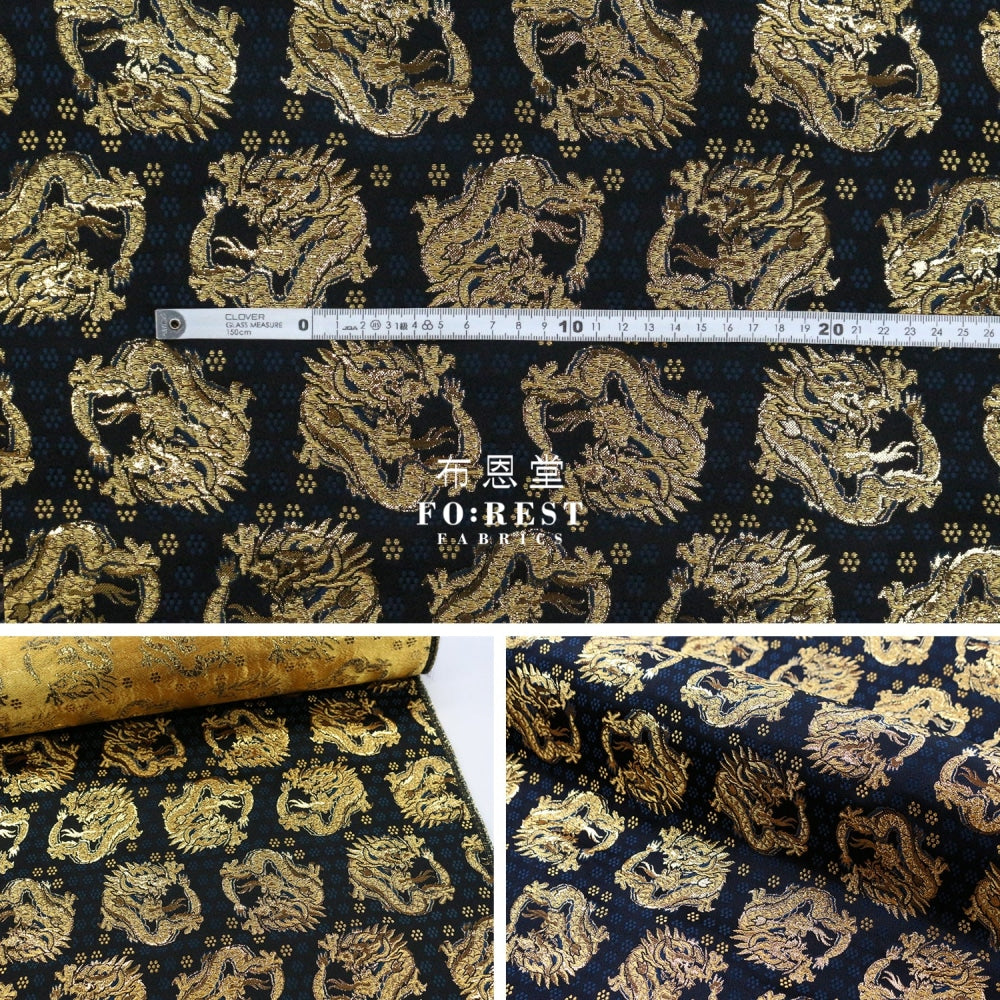 Gold Brocade - Dragon Fabric Blackgold Polyester