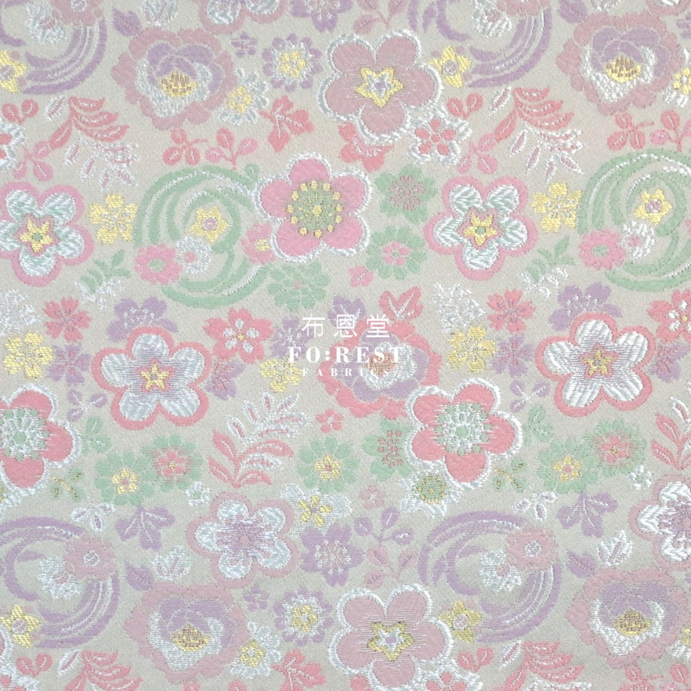 Gold Brocade - Flower Fabric Pearl White Polyester