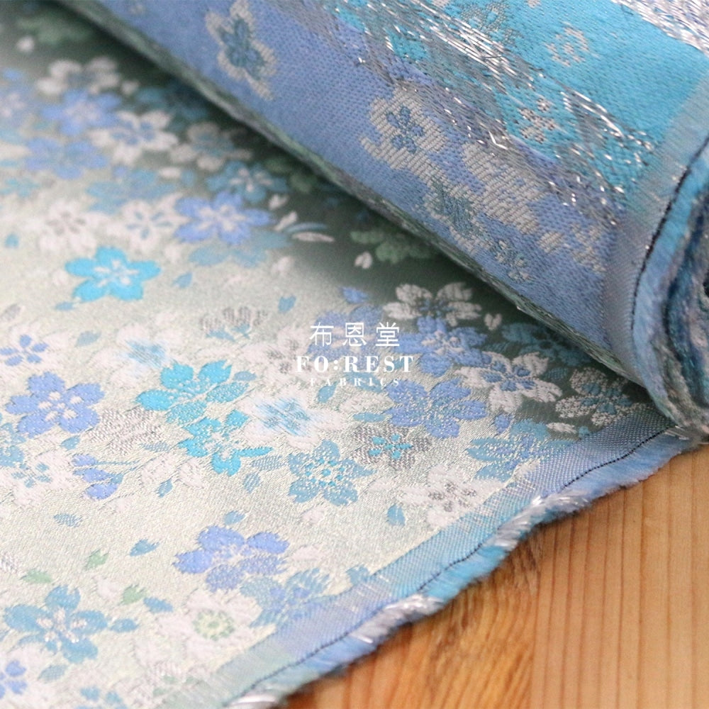 Gold Brocade - Full Of Sakura Fabric Light Blue Polyester