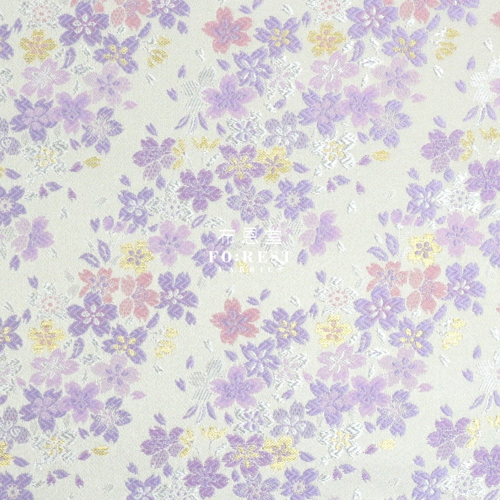 Gold Brocade - Full Of Sakura Fabric Purple Polyester