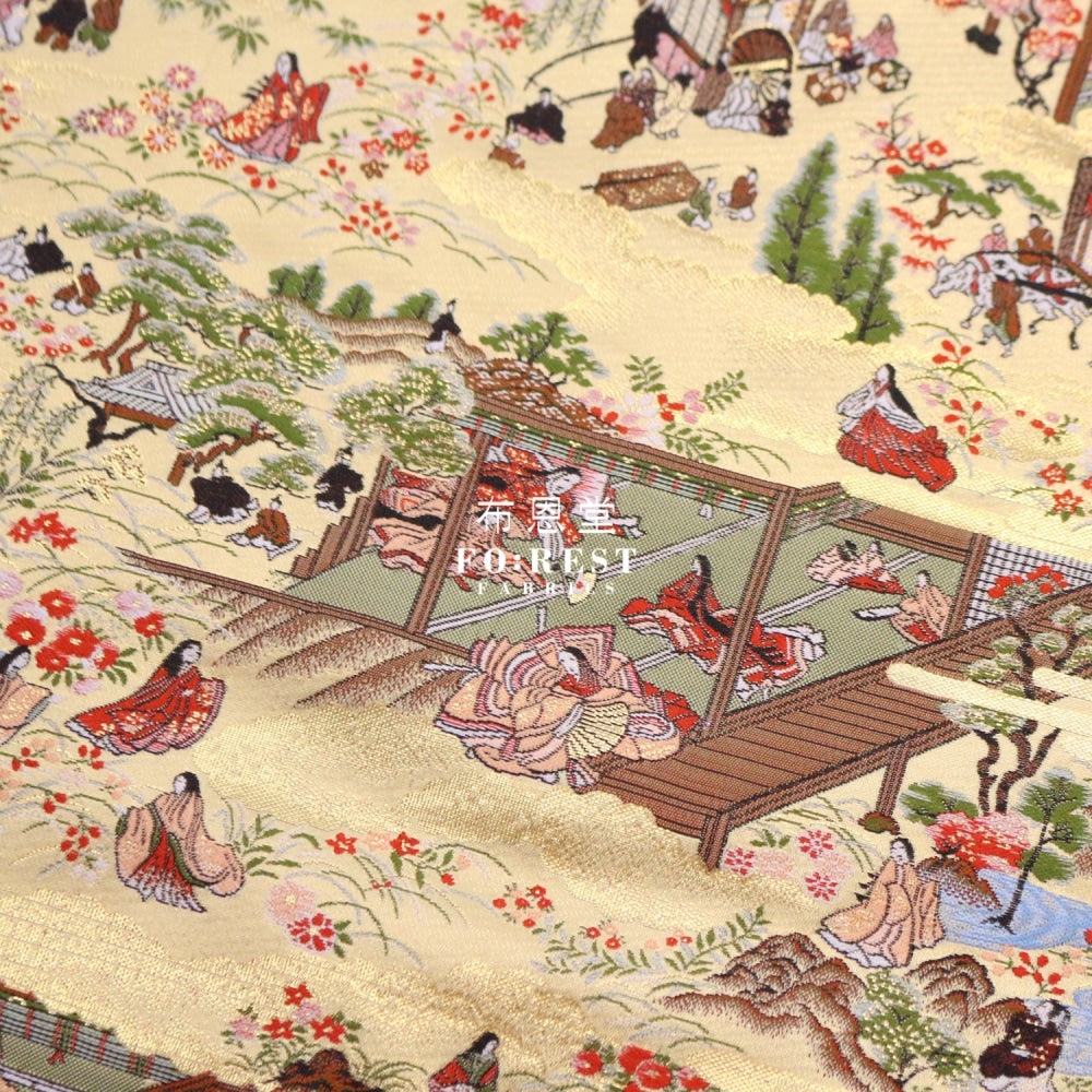 Gold Brocade - Genji Monogatari Emaki Story Fabric 4 Polyester