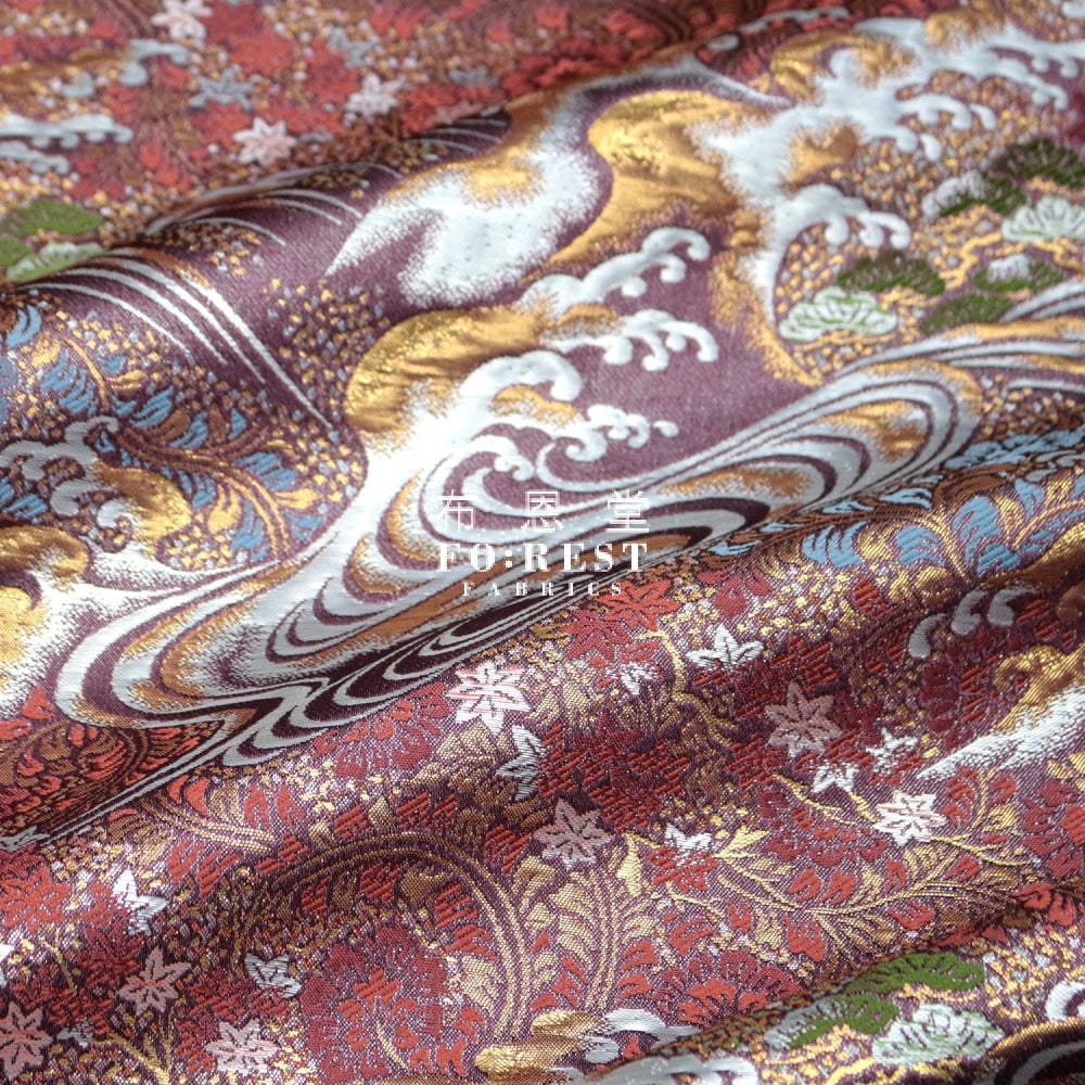 Gold Brocade - Maple Fabric Darkred Polyester