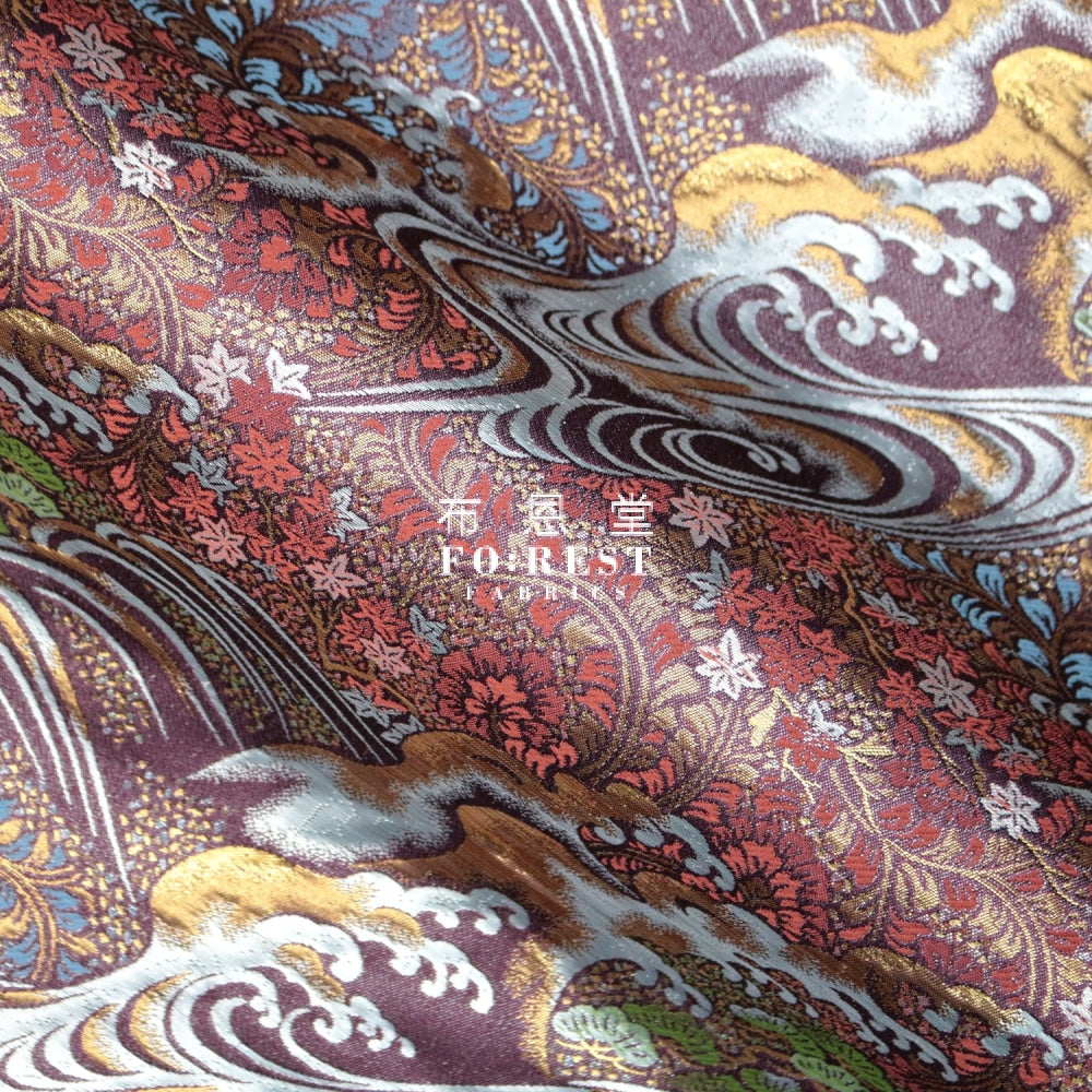 Gold Brocade - Maple Fabric Darkred Polyester