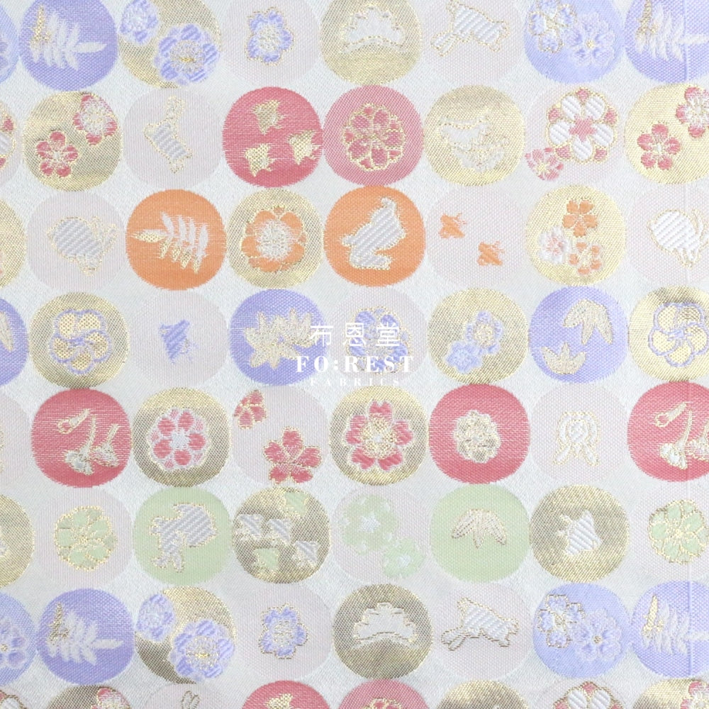 Gold Brocade - Moon Rabbit Fabric White Polyester