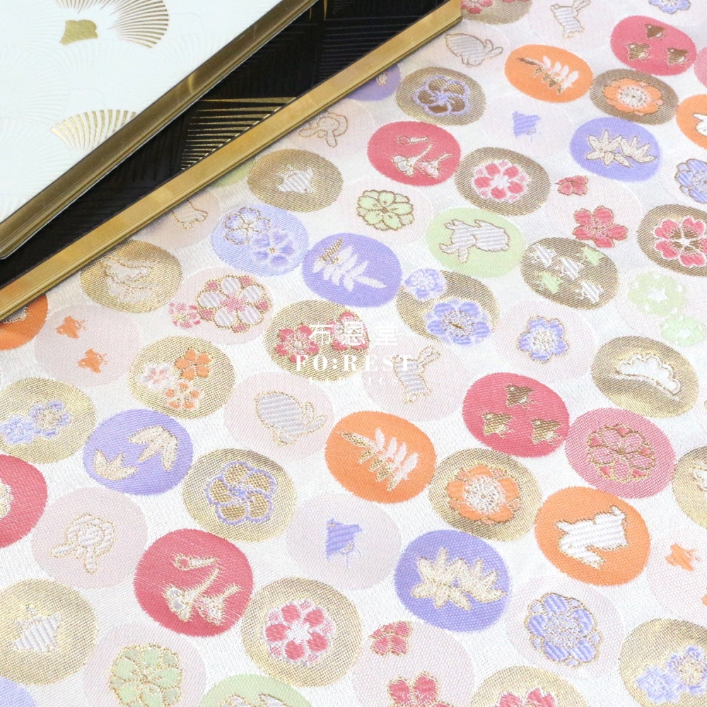 Gold Brocade - Moon Rabbit Fabric White Polyester
