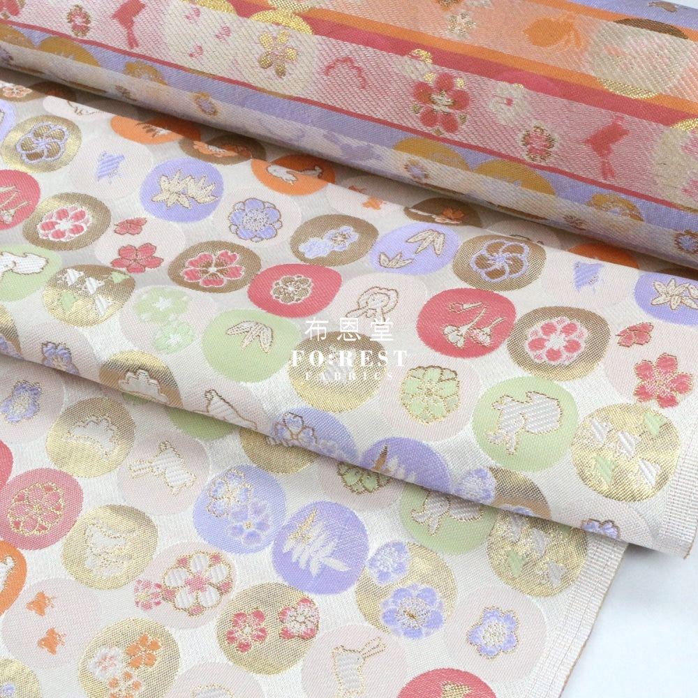 Gold Brocade - Moon Rabbit Fabric White Polyester