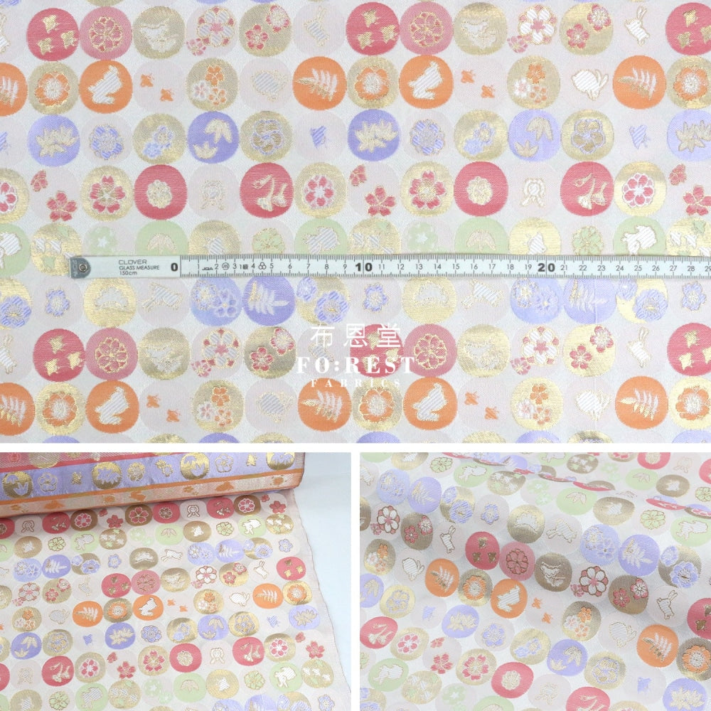 Gold Brocade - Moon Rabbit Fabric White Polyester