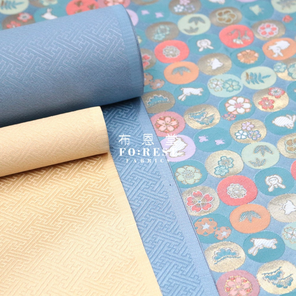 Gold Brocade - Moonrabbit Fabric Lightblue Polyester