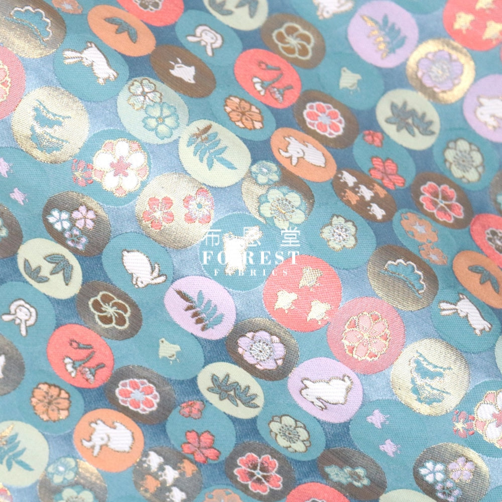 Gold Brocade - Moonrabbit Fabric Lightblue Polyester