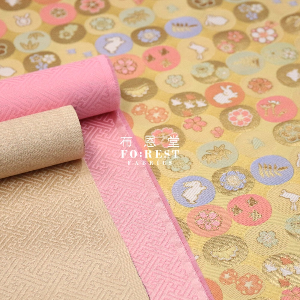 Gold Brocade - Moonrabbit Fabric Lightyellow Polyester