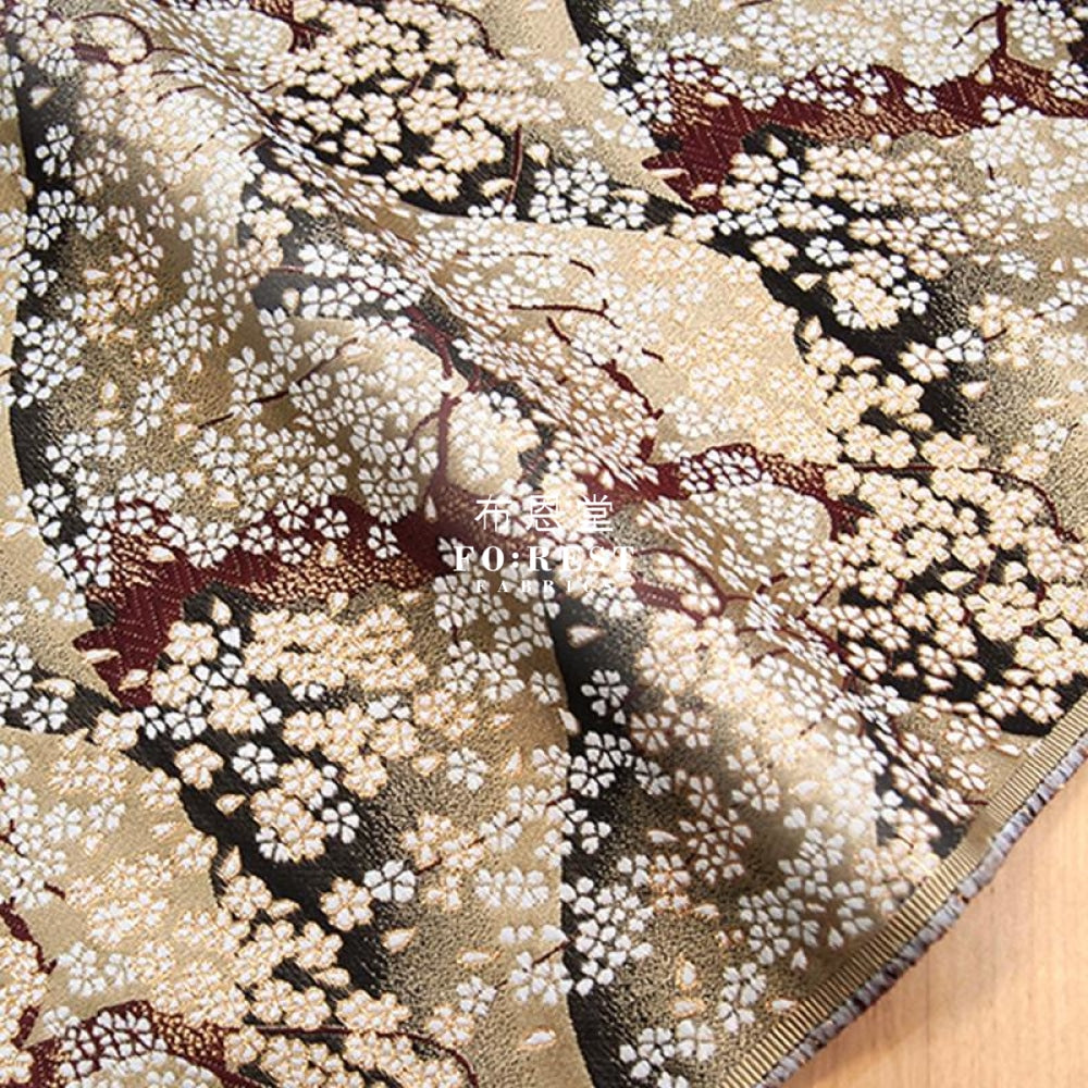 Gold Brocade - Mount Fuji Sakura Fabric Polyester