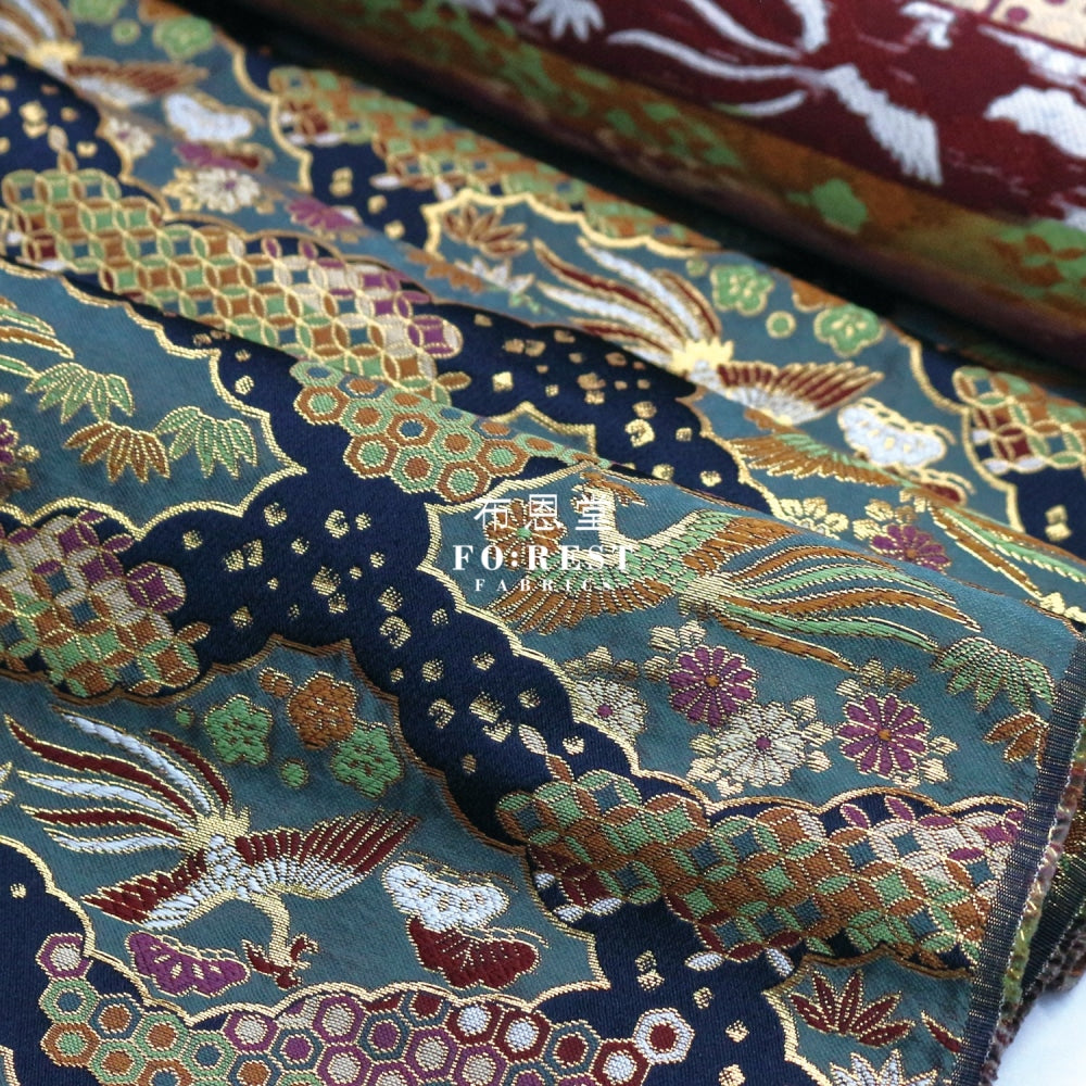 Gold Brocade - Phoenix Fabric Navy Polyester