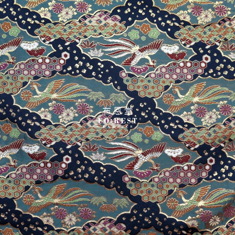Gold Brocade - Phoenix fabric Navy - FO:REST Fabric 布恩堂Liberty fabrictana lawnjapanese fabricykk zipper