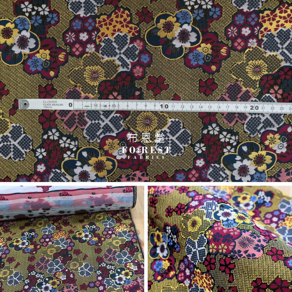 Gold Brocade - Sakura Fabric Black Polyester