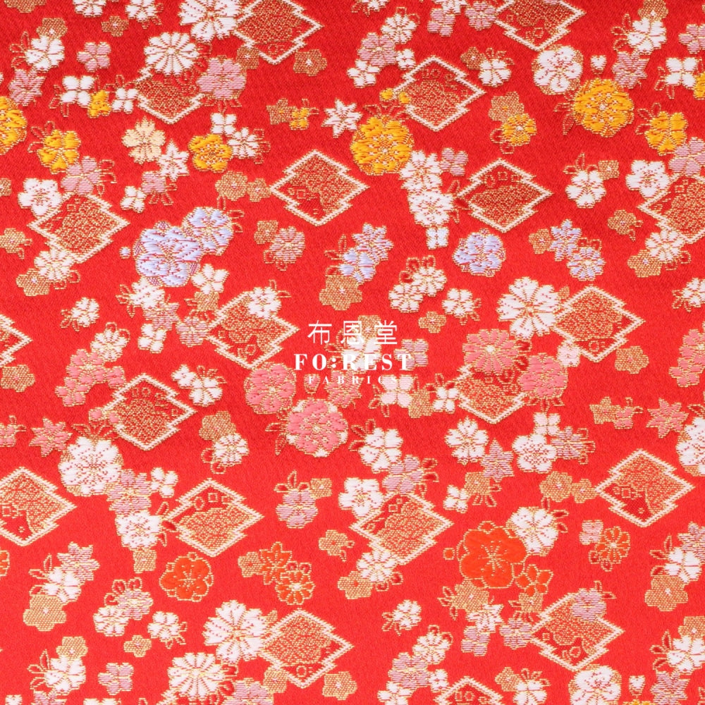 Gold Brocade - Sakura Fabric Red Polyester