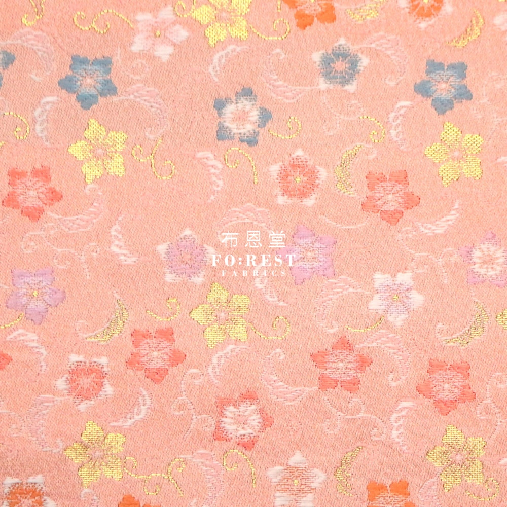 Gold Brocade - Sakura Star Fabric Pink Polyester