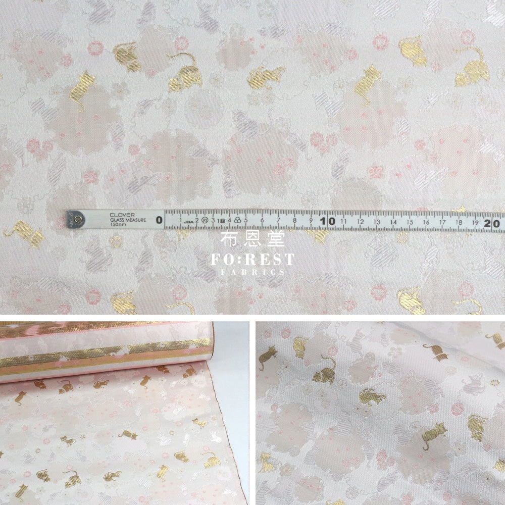 Gold Brocade - Snow Cats Fabric Pearl Polyester