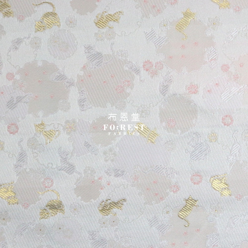 Gold Brocade - Snow Cats Fabric Pearl Polyester