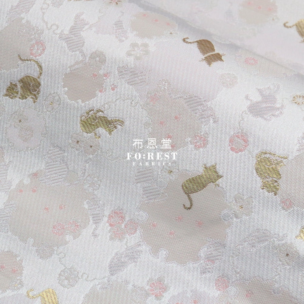 Gold Brocade - Snow Cats Fabric Pearl Polyester