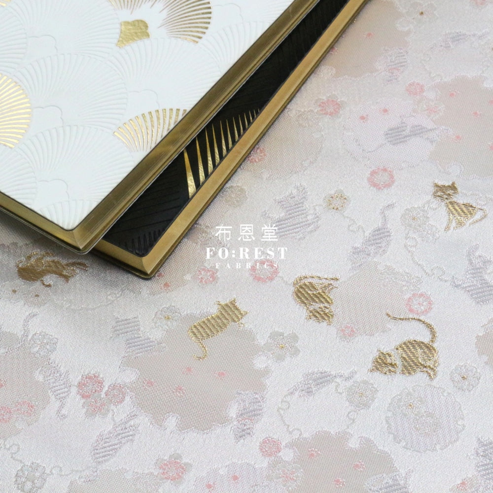Gold Brocade - Snow Cats Fabric Pearl Polyester