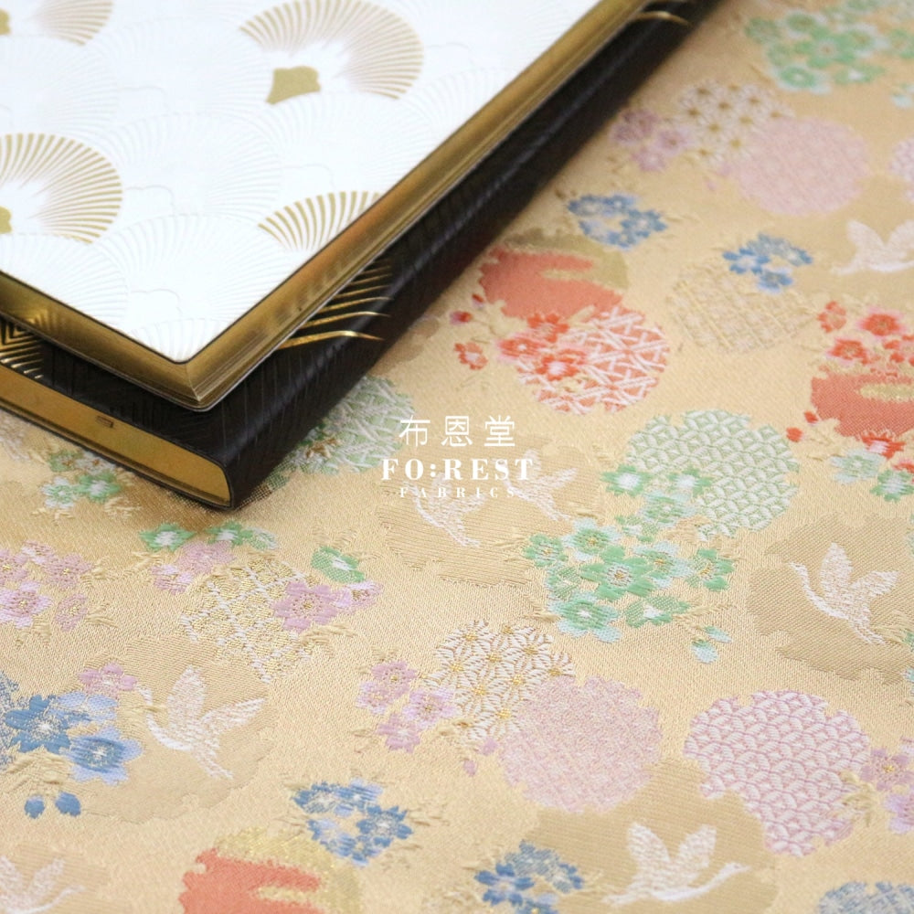 Gold Brocade - Snow Crane Fabric Lt.gold Polyester