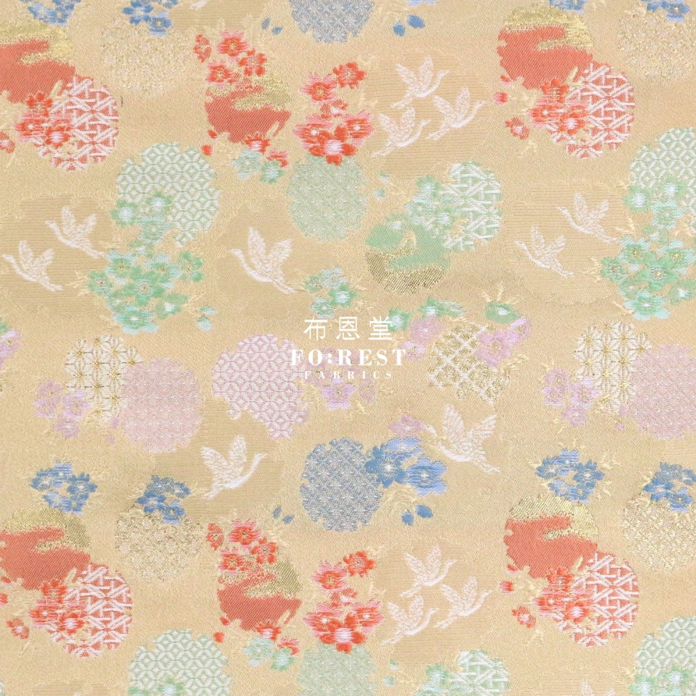 Gold Brocade - Snow Crane Fabric Lt.gold Polyester