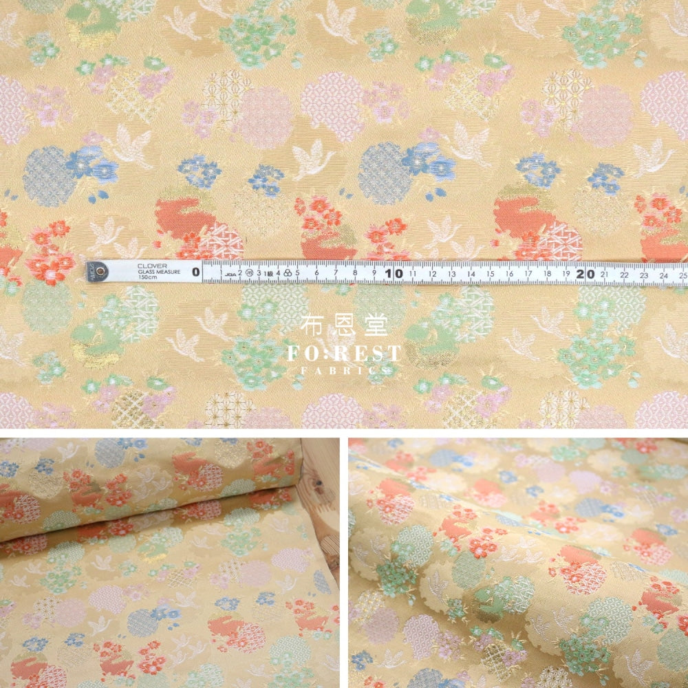 Gold Brocade - Snow Crane Fabric Lt.gold Polyester