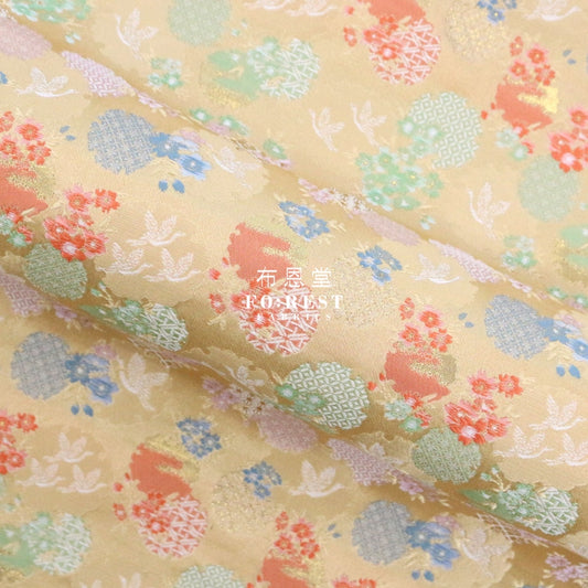 Gold Brocade - Snow Crane Fabric Lt.gold Polyester