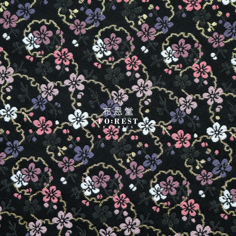 Gold Brocade - Snow Flower Fabric Black Polyester