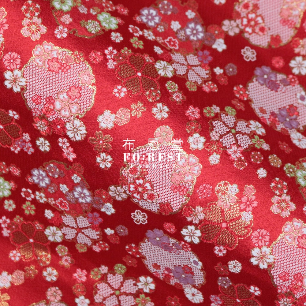 Gold Brocade - Snow Fabric Red Polyester