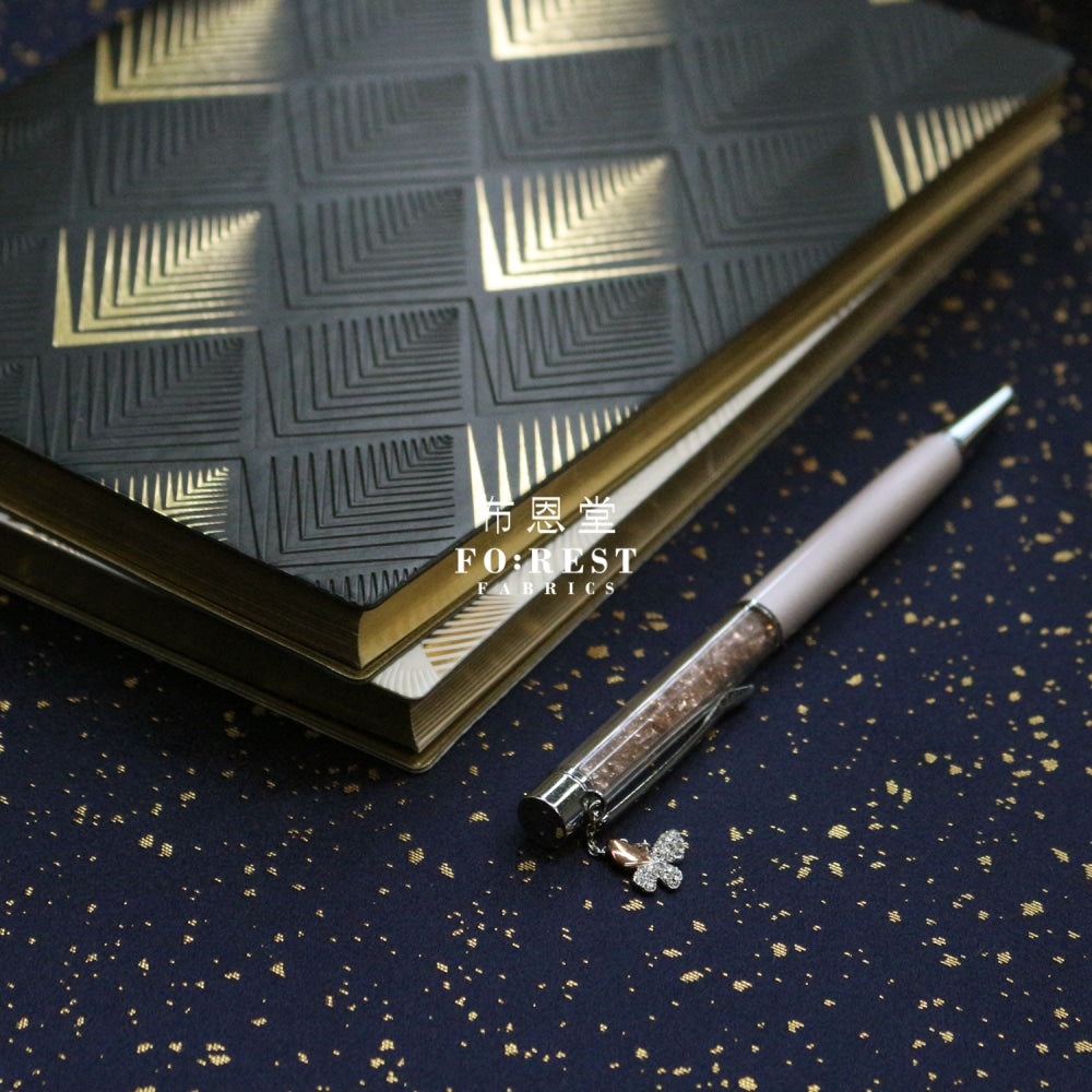 Gold Brocade - Sparkling Fabric Navy Polyester