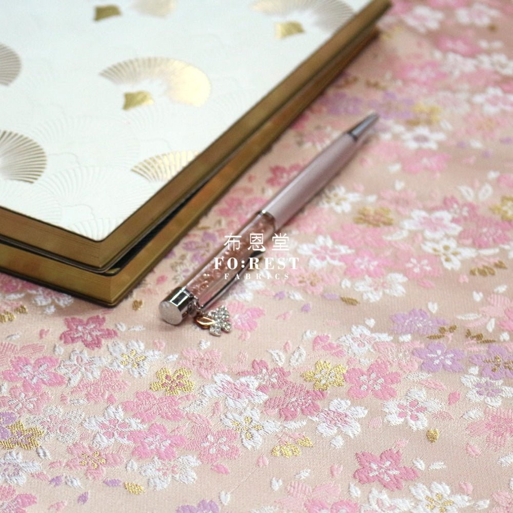 Gold Brocade - sweet Sakura fabric Light Pink - FO:REST Fabric 布恩堂Liberty fabrictana lawnjapanese fabricykk zipper