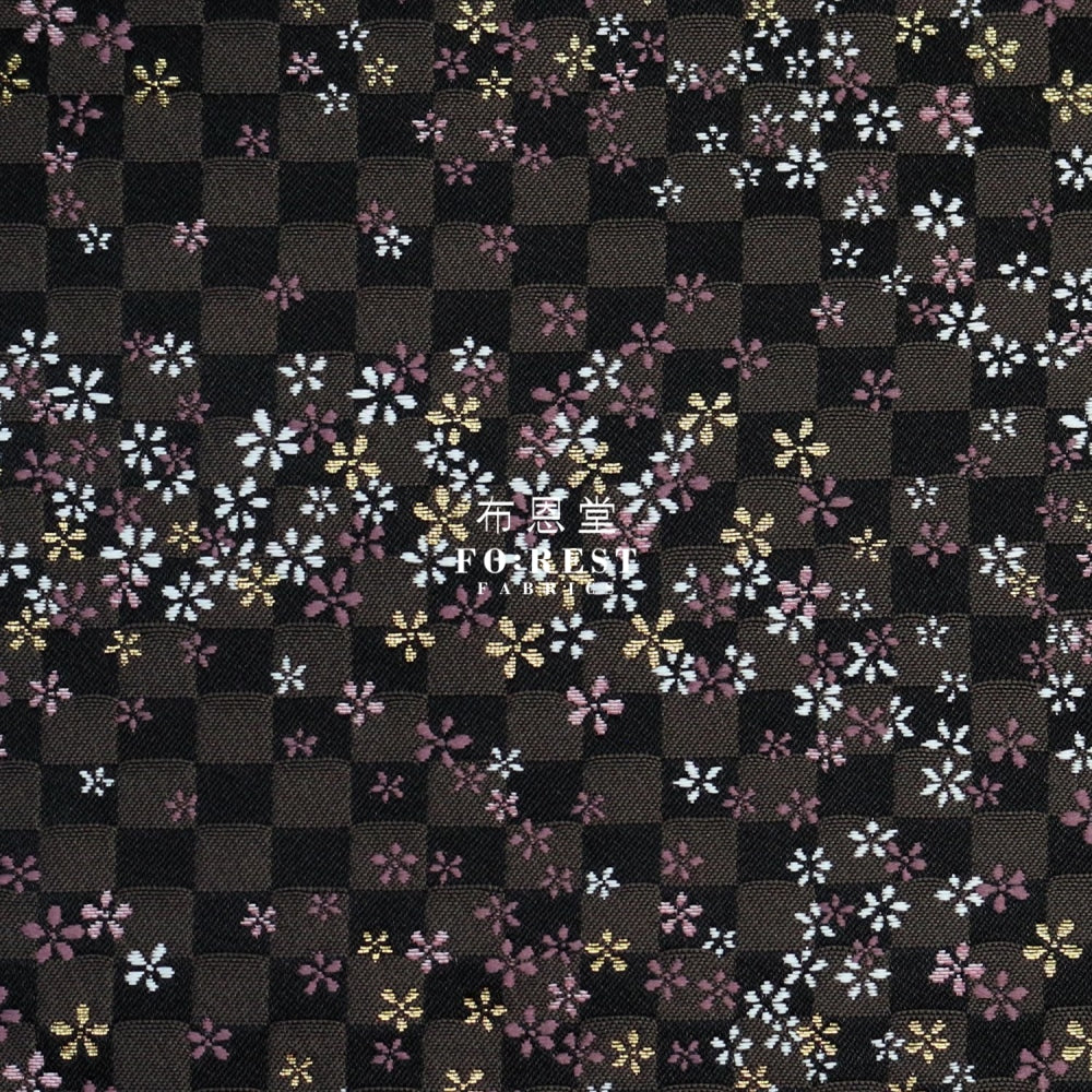 Gold Brocade - Tiny Flower Fabric Black Polyester