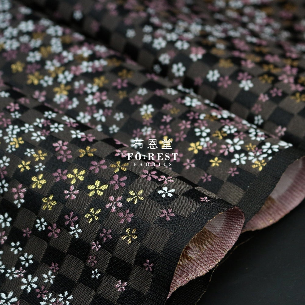 Gold Brocade - Tiny Flower Fabric Black Polyester