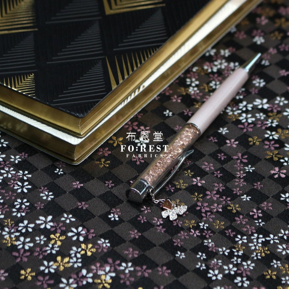 Gold Brocade - Tiny Flower Fabric Black Polyester