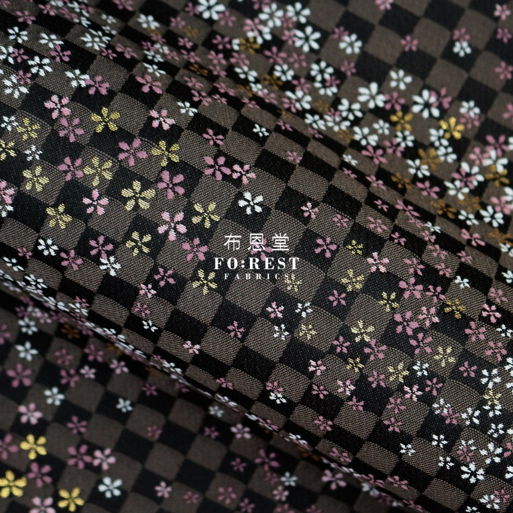 Gold Brocade - Tiny Flower Fabric Black Polyester
