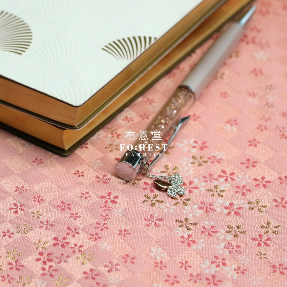 Gold Brocade - Tiny Flower Fabric Pink Polyester