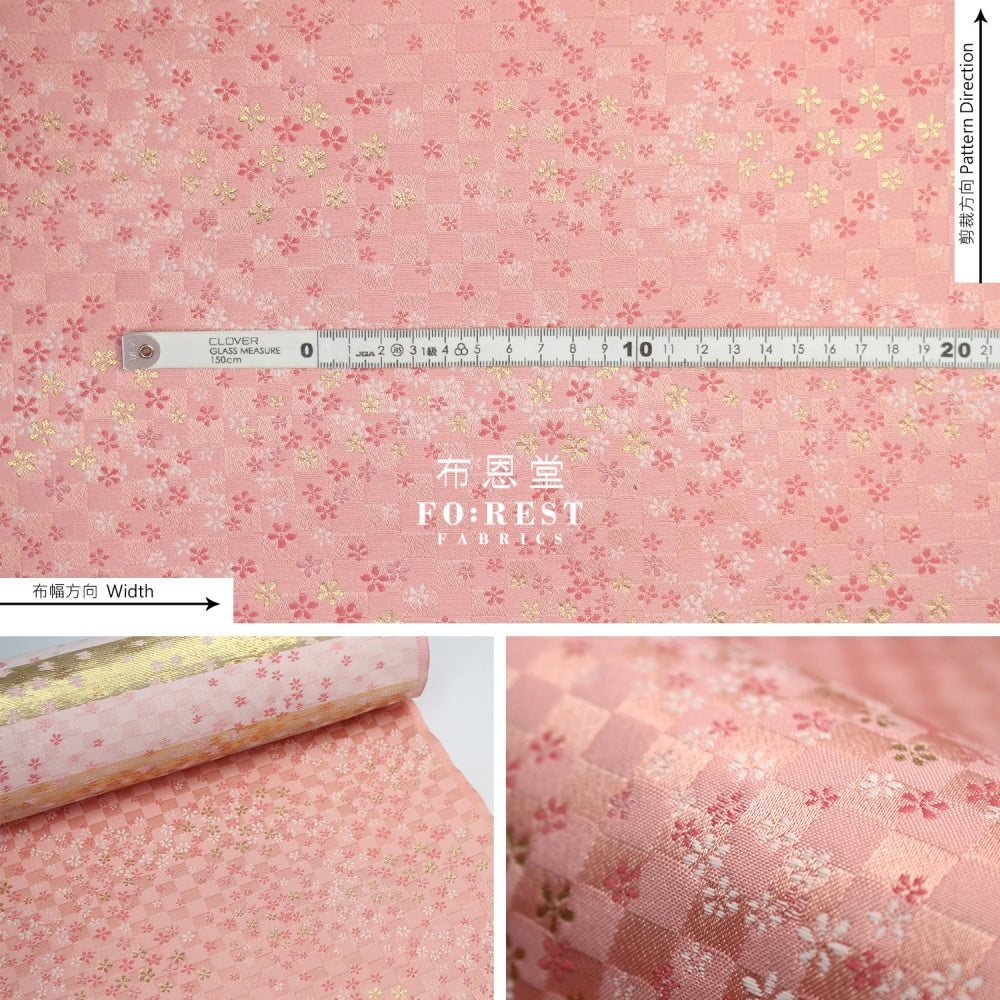 Gold Brocade - Tiny Flower Fabric Pink Polyester