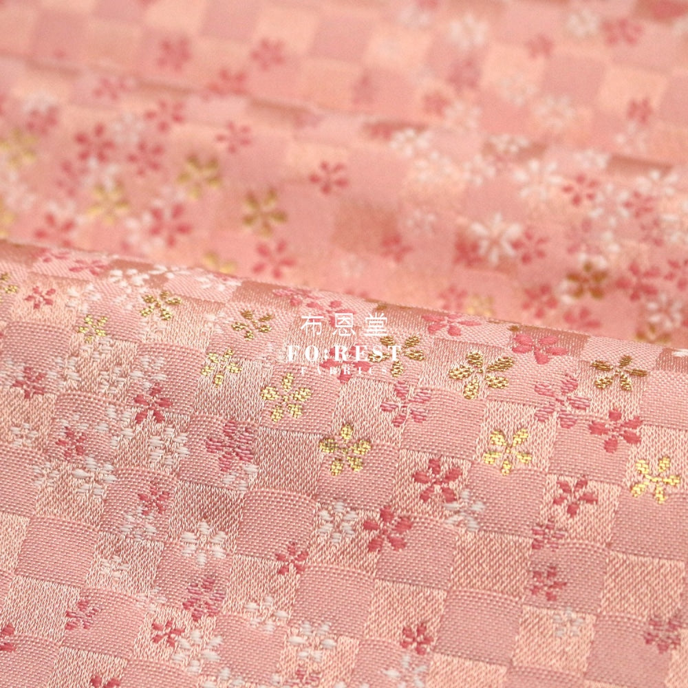 Gold Brocade - Tiny Flower Fabric Pink Polyester