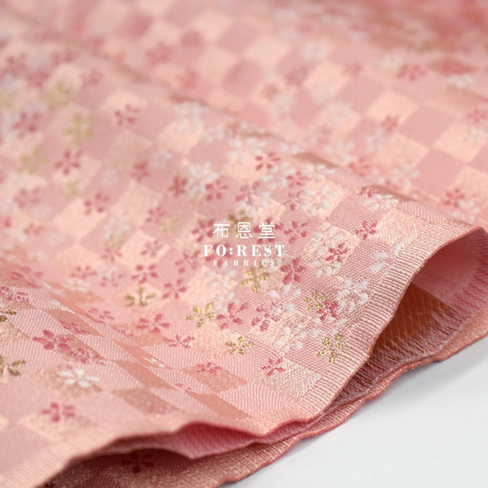 Gold Brocade - Tiny Flower Fabric Pink Polyester