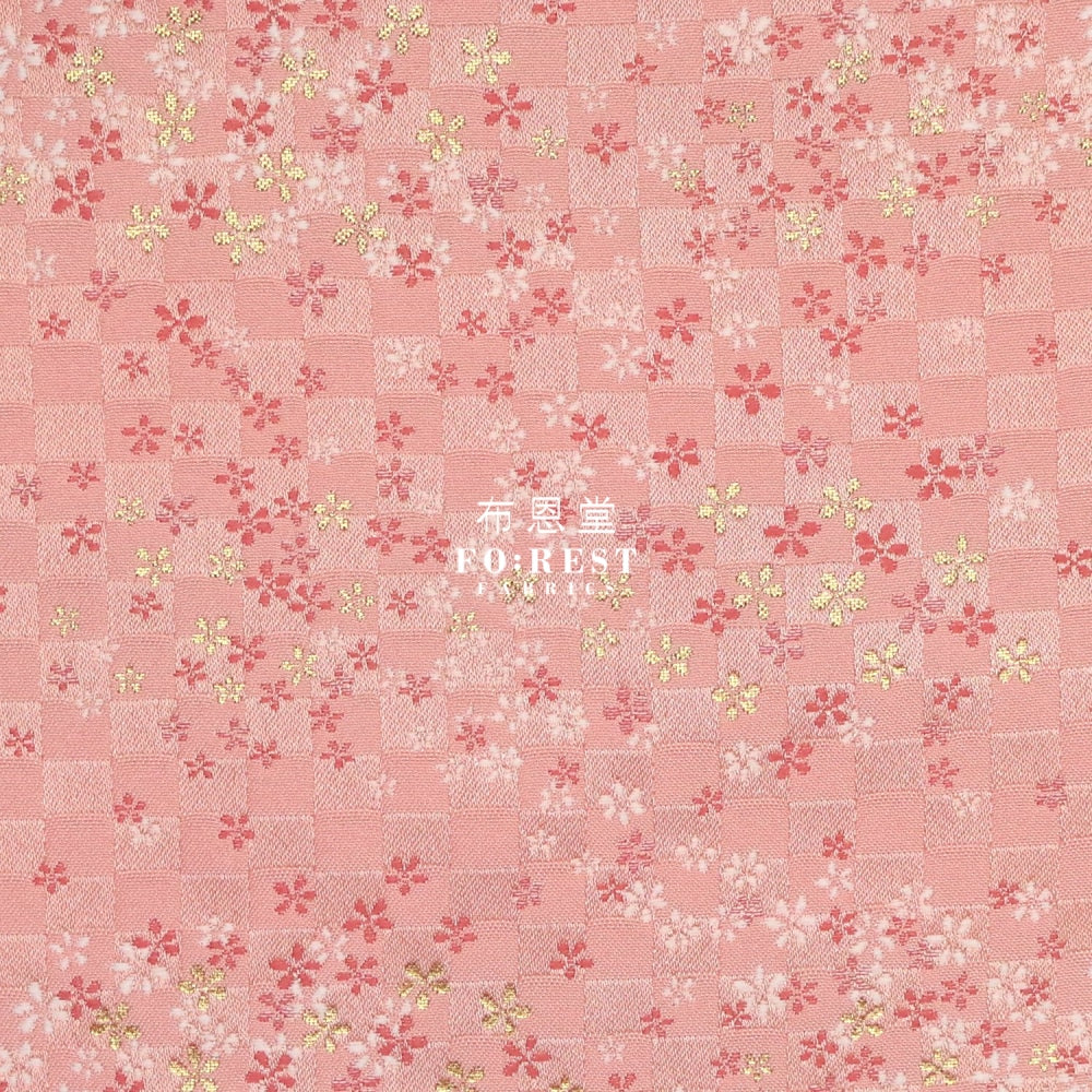 Gold Brocade - Tiny Flower Fabric Pink Polyester